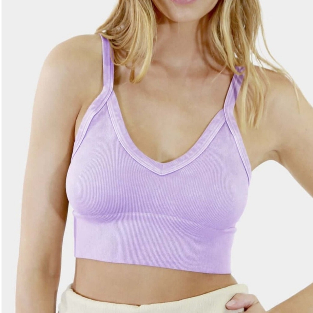 Nikibiki Ribbed V-Neck Bra Top Made in USA Lavender OS‎ Activewear Athleisure